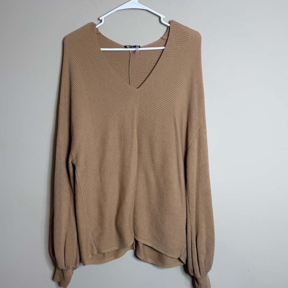 1. State Balloon Sleeve Ribbed Sweater in Oak Tan Size Large - Picture 4 of 9